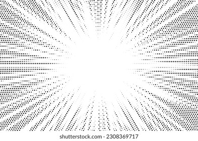 Comics background. Abstract dot lines. Shading sun rays. Design frames for title book. Texture explosive polka. Beam action. Pattern motion flash. Rectangle fast boom zoom. Vector illustration.