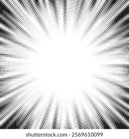 Comics background. Abstract lines backdrop. Shading sun rays. Design frames for title book. Texture explosive polka. Beam action. Pattern motion flash. Rectangle fast boom zoom. Vector illustration