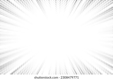 Comics background. Abstract monochrome sun rays backdrop. Design frames for title book. Texture explosive polka. Beam action. Pattern motion flash. Rectangle fast boom zoom. Vector illustration.