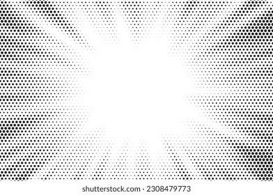 Comics background. Abstract monochrome sun rays backdrop. Design frames for title book. Texture explosive polka. Beam action. Pattern motion flash. Rectangle fast boom zoom. Vector illustration.