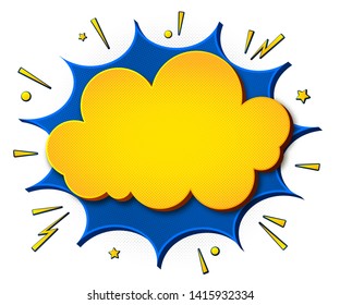 Comics background. Cartoon poster in pop art style with yellow-blue speech bubbles with halftone and sound effects. Funny colorful banner with place for text on white backdrop