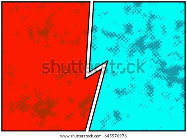 Comics blank story page spotted and bright.\
Retro comic empty dotted pattern strip page representing opposite\
sides divided by white and black border. Easy to change colors.\
Vector illustration