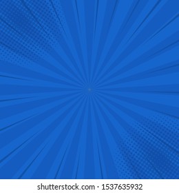 Comics blue retro background with halftone corners. Summer backdrop. Vector illustration in retro pop art style for comics book, poster, advertising design.