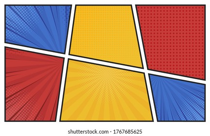 Comics book background in different colors. Blank template background. Pop-art style.