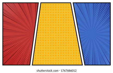 Comics book background in different colors. Blank template background. Pop-art style.