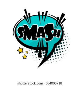 Comics book balloon. Lettering smash, crash, bang. Bubble icon speech phrase. Cartoon exclusive font label tag expression. Comic text sound effects. Sounds vector illustration