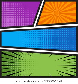 comics book blank template layout with pop art style in different colors. background vector illustration. 