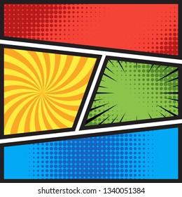 comics book blank template layout with pop art style in different colors. background vector illustration. 