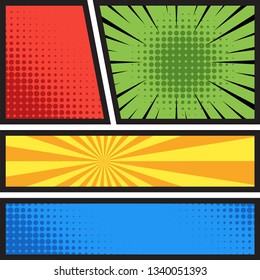 comics book blank template layout with pop art style in different colors. background vector illustration. 