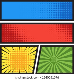 comics book blank template layout with pop art style in different colors. background vector illustration. 