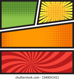 comics book blank template layout with pop art style in different colors. background vector illustration. 