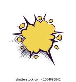 Comics book dialog empty cloud, space cartoon box pop-art. Outline gray picture template memphis style text speech bubble halftone dot background. Creative idea conversation sketch explosion balloon