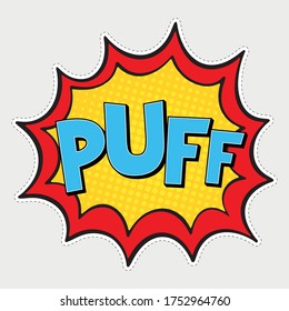comics book poster. Sticker tag PUF