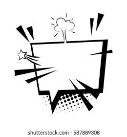 Comics book sketch explosion sudden burst bomb. Speech square cloud bubble. Blank template comic text. Halftone dot background style pop art. Dialog empty box space. Idea conversation