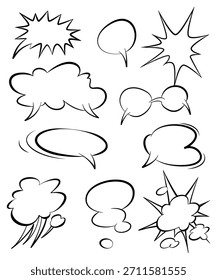 Bolhas de fala de livros em quadrinhos. Balão de fala ou elementos de desenho animado isolados sobre fundo branco. Ilustração vetorial