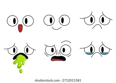 Comics cartoon face emotion effects set. Manga facial expressions. Angry, happy, sad, kawaii, scared anime face. Doodle stroke facial emotions. Stock vector illustration isolated on white background