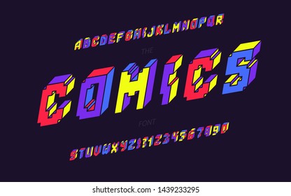 comics font 3d bold style for party poster, book, t shirt, flier, decoration, card, sale banner, printing on fabric, industrial. Cool typeface. Trendy alphabet. vector 10 eps
