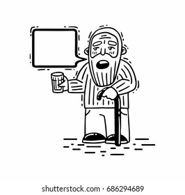 Comics Grandpa With a stick and a stretched glass Says