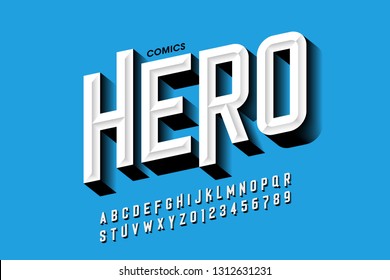 Comics hero style font design, alphabet letters and numbers vector illustration