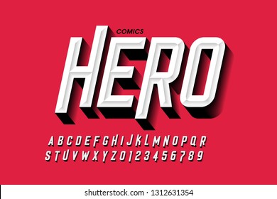 Comics hero style font design, alphabet letters and numbers vector illustration