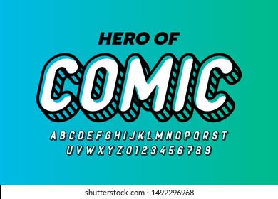 Comics hero style font design, alphabet letters and numbers, vector illustration