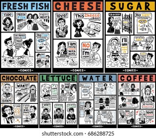 Comics Huge set People and food