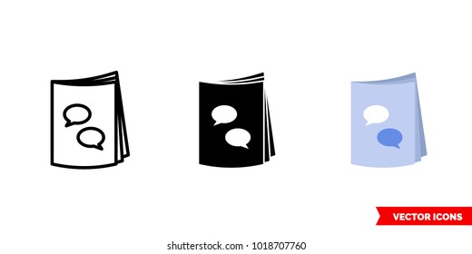 
Comics icon of 3 types: color, black and white, outline. Isolated vector sign symbol.