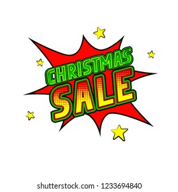 Comics icon "Christmas Sale". Isolated speech bubble on the white background. Christmas card. Vector illustration in pop art style