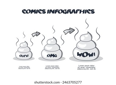 Infografía de cómics con 3 pasos, opciones, partes o procesos. Visualización de datos empresariales. Plantilla infográfica creativa