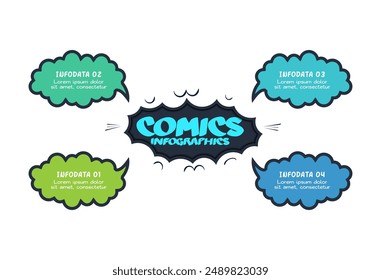 Comics infographic with 4 steps, options, parts or processes. Business data visualization. Creative infographic template
