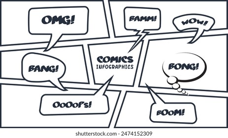 Infografía de cómics con 7 pasos, opciones, partes o procesos. Visualización de datos empresariales. Plantilla infográfica creativa
