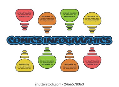 Comics infographic with 8 steps, options, parts or processes. Business data visualization. Creative infographic template