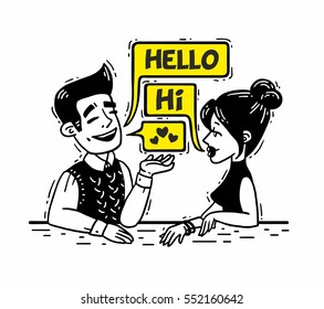 Girl And Guy Talking Stock Illustrations Images Vectors