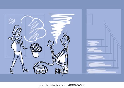 comics. man vacuuming. she said. dialog cloud