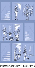 comics. men engaged in repair. she said. dialog cloud