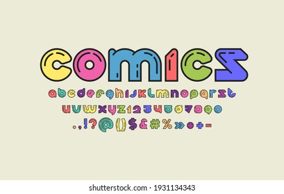 Comics modern alphabet, original rounded font, trendy letters from A to Z and numbers from 0 to 9, vector illustration 10EPS