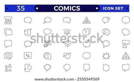 Comics outline icon set. Speech bubble line icon big set. Talk, people, man, user, dialog, chat, cloud etc. Talking, speaking, chatting, screaming, laughing, thinking, dreaming bubbles.