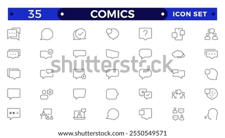 Comics outline icon set. Speech bubble line icon big set. Talk, people, man, user, dialog, chat, cloud etc. Talking, speaking, chatting, screaming, laughing, thinking, dreaming bubbles.