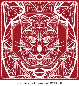 Comics pattern with doodle cat face. Azhure print for textile. Vector