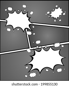 Comics pop art style blank layout template with clouds beams and white background vector illustration 