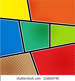 Comics pop art style blank layout template with clouds beams and dots pattern background vector illustration