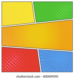 Comics pop art style blank layout template with dots pattern on background.