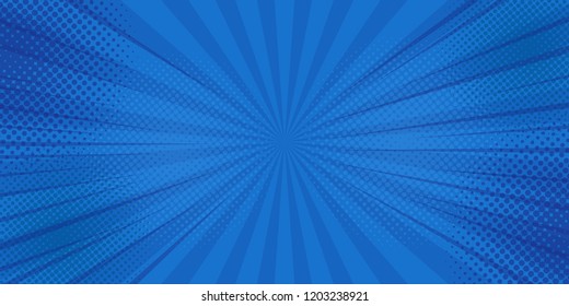 Comics rays background with halftones. Vector summer backdrop illustrations.