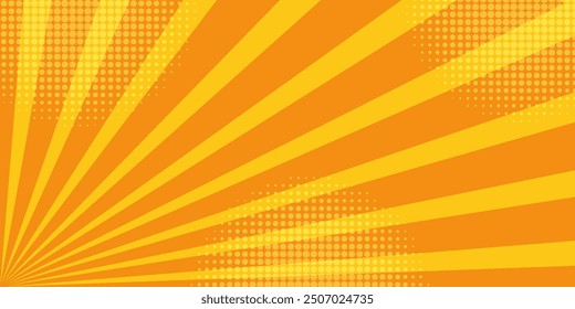 Comics rays background with halftones. Vector summer backdrop for your illustrations