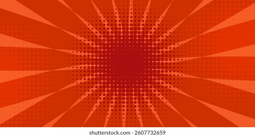 Comics rays background with halftones. Vector summer backdrop illustrations.