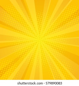 Comics rays background with halftones. Vector summer backdrop for your illustrations