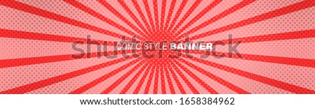 Comics Rays Pop Art Banner Background with Halftones