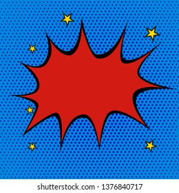 Comics red explosion on blue halftone background with space for your text