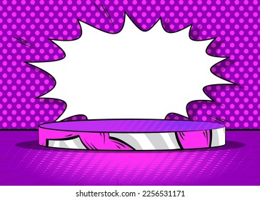 Comics scene pedestal. Comic Book product podium stage. Abstract platform for mockup presentation. Vector illustration texture, background.