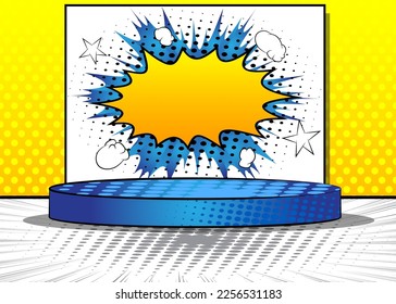 Comics scene pedestal. Comic Book product podium stage. Abstract platform for mockup presentation. Vector illustration texture, background.